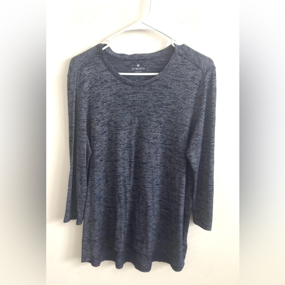 ATHLETA SOFT STRIPE ASANA Tee TOP 3/4 Sleeves blue L - Picture 2 of 6